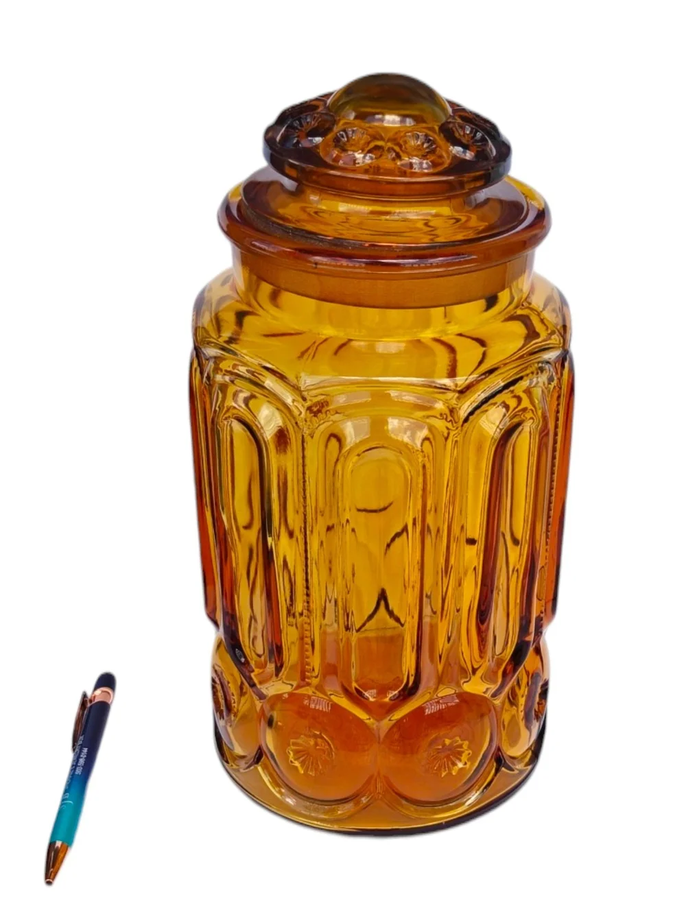 Vintage Large L.E. Smith Moon & Stars Glass Canister with Lid